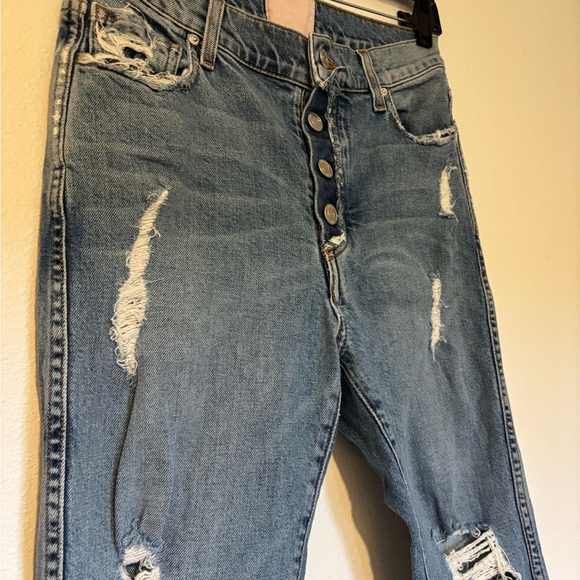 REVICE High Rise Button Fly Ripped Blue Jeans - Picture 3 of 4